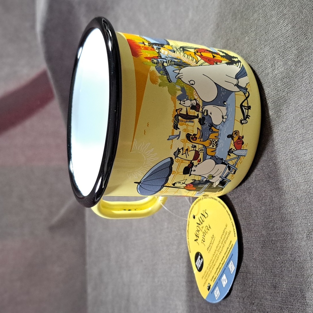 Muurla Moomins on The Riviera Yellow White Enamel Mug NWT Finland